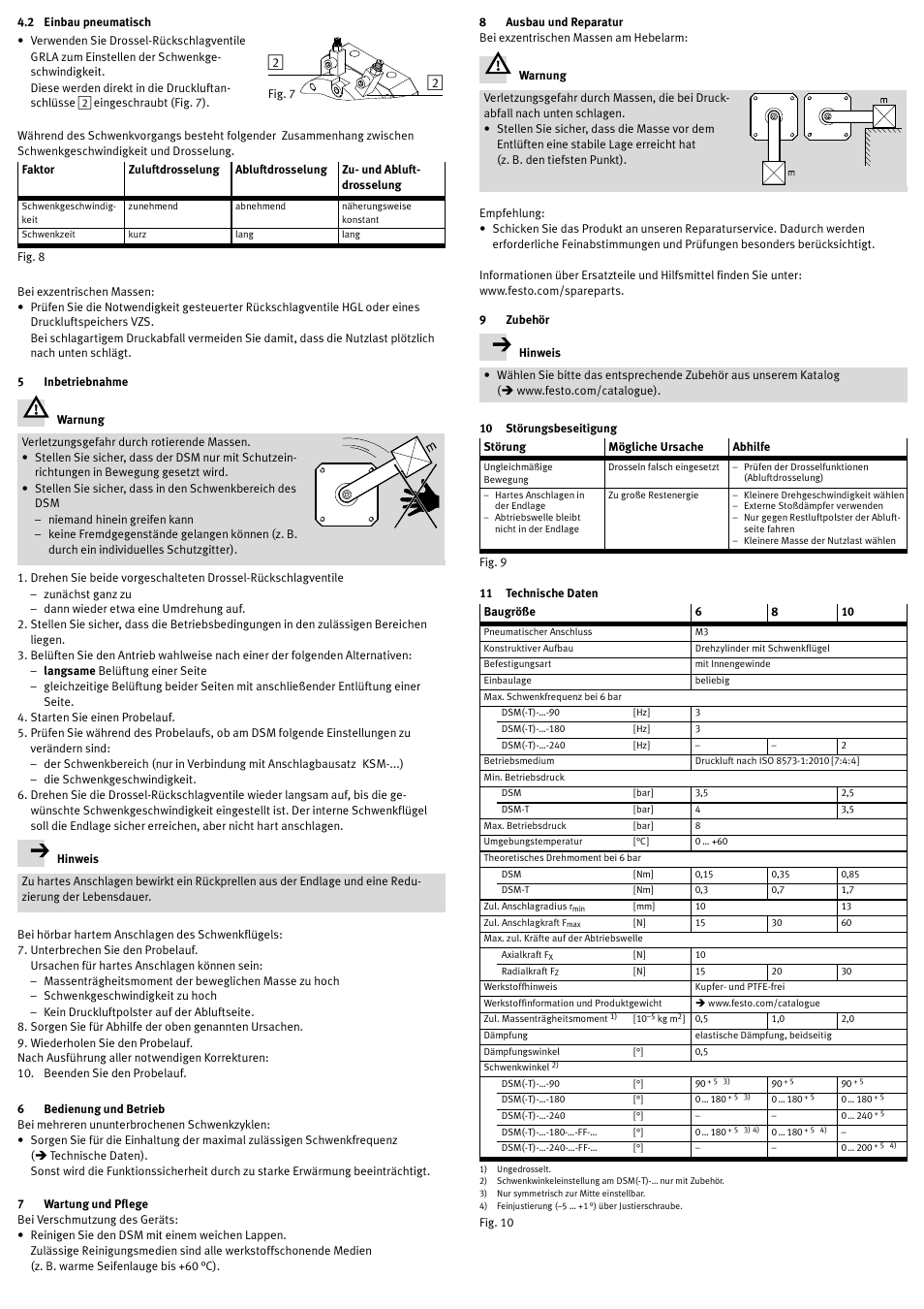 2 einbau pneumatisch, 5 inbetriebnahme, 6 bedienung und betrieb | 7 wartung und pflege, 8 ausbau und reparatur, 9 zubehör, 10 störungsbeseitigung, 11 technische daten | Festo Модули перемещения HSW User Manual | Page 2 / 12