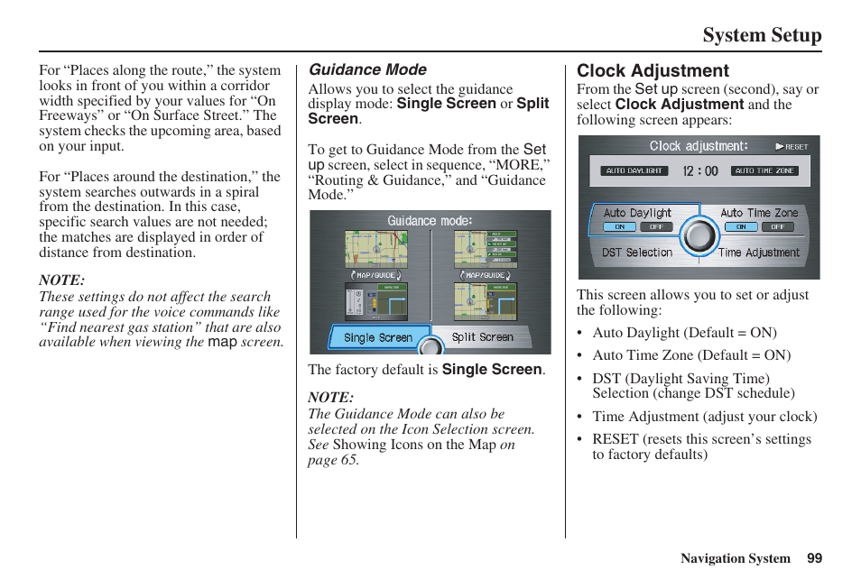 System setup | Acura 2009 RDX 00X31-STK-8200 User Manual | Page 100 / 164