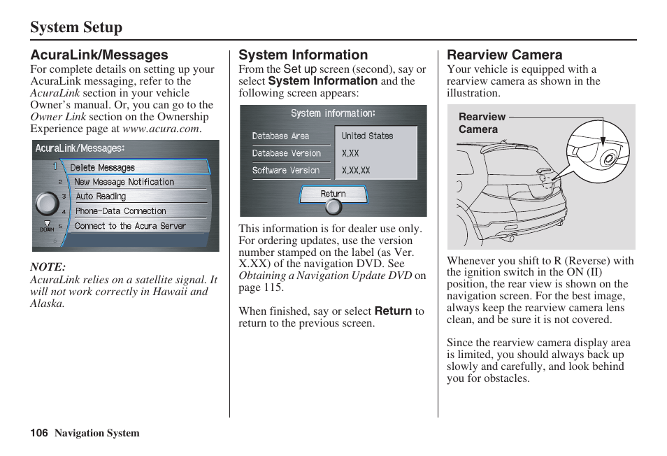 System setup | Acura 2009 RDX 00X31-STK-8200 User Manual | Page 107 / 164