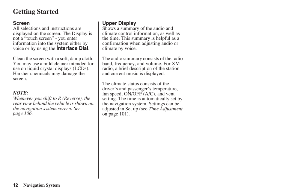 Getting started | Acura 2009 RDX 00X31-STK-8200 User Manual | Page 13 / 164