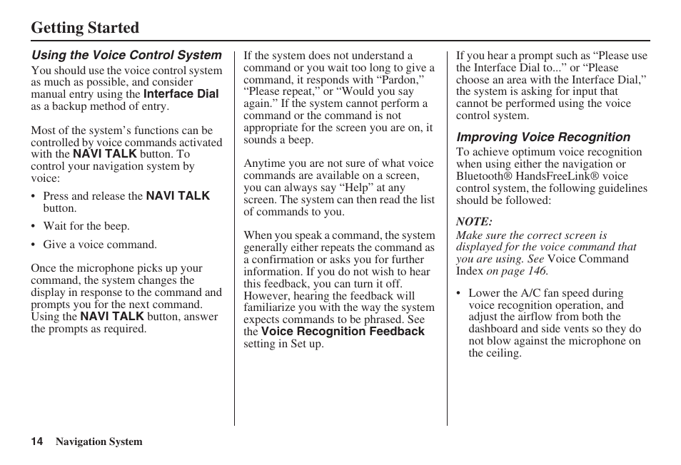 Getting started | Acura 2009 RDX 00X31-STK-8200 User Manual | Page 15 / 164