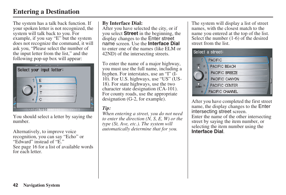 Entering a destination | Acura 2009 RDX 00X31-STK-8200 User Manual | Page 43 / 164