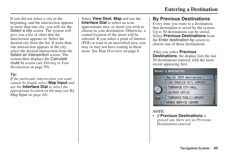 Entering a destination | Acura 2009 RDX 00X31-STK-8200 User Manual | Page 44 / 164