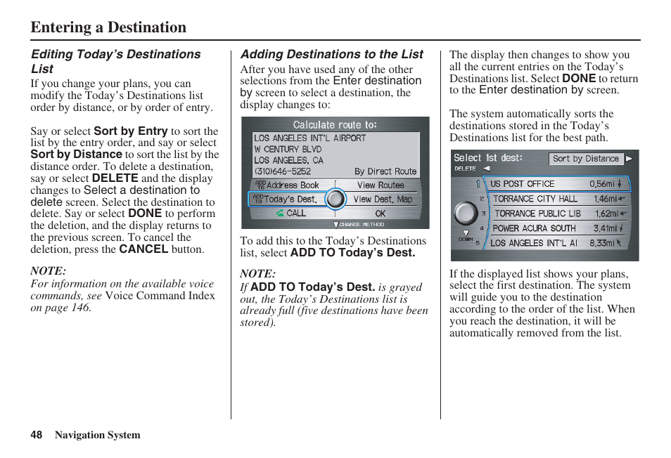 Entering a destination | Acura 2009 RDX 00X31-STK-8200 User Manual | Page 49 / 164