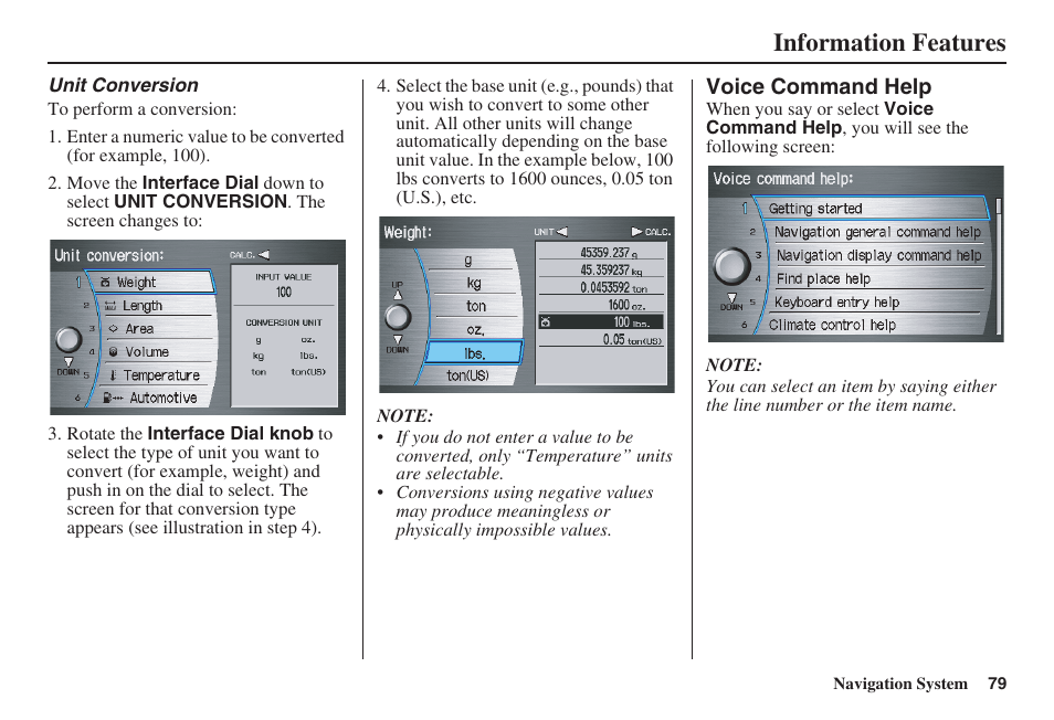Information features | Acura 2009 RDX 00X31-STK-8200 User Manual | Page 80 / 164