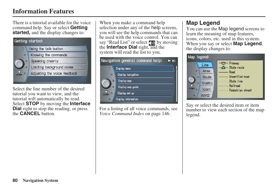 Information features | Acura 2009 RDX 00X31-STK-8200 User Manual | Page 81 / 164