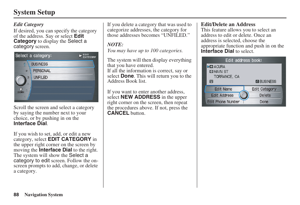 System setup | Acura 2009 RDX 00X31-STK-8200 User Manual | Page 89 / 164