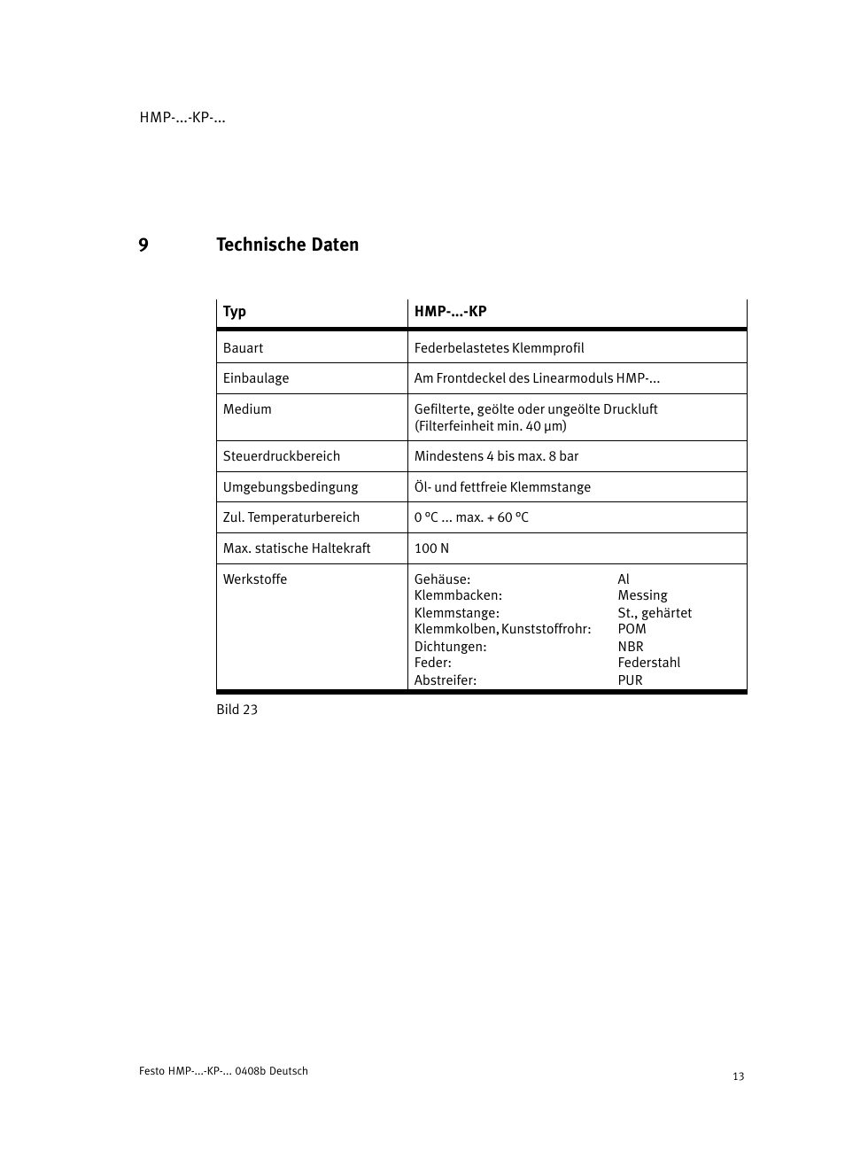 9 technische daten, 9technische daten | Festo Линейные модули HMP User Manual | Page 13 / 76