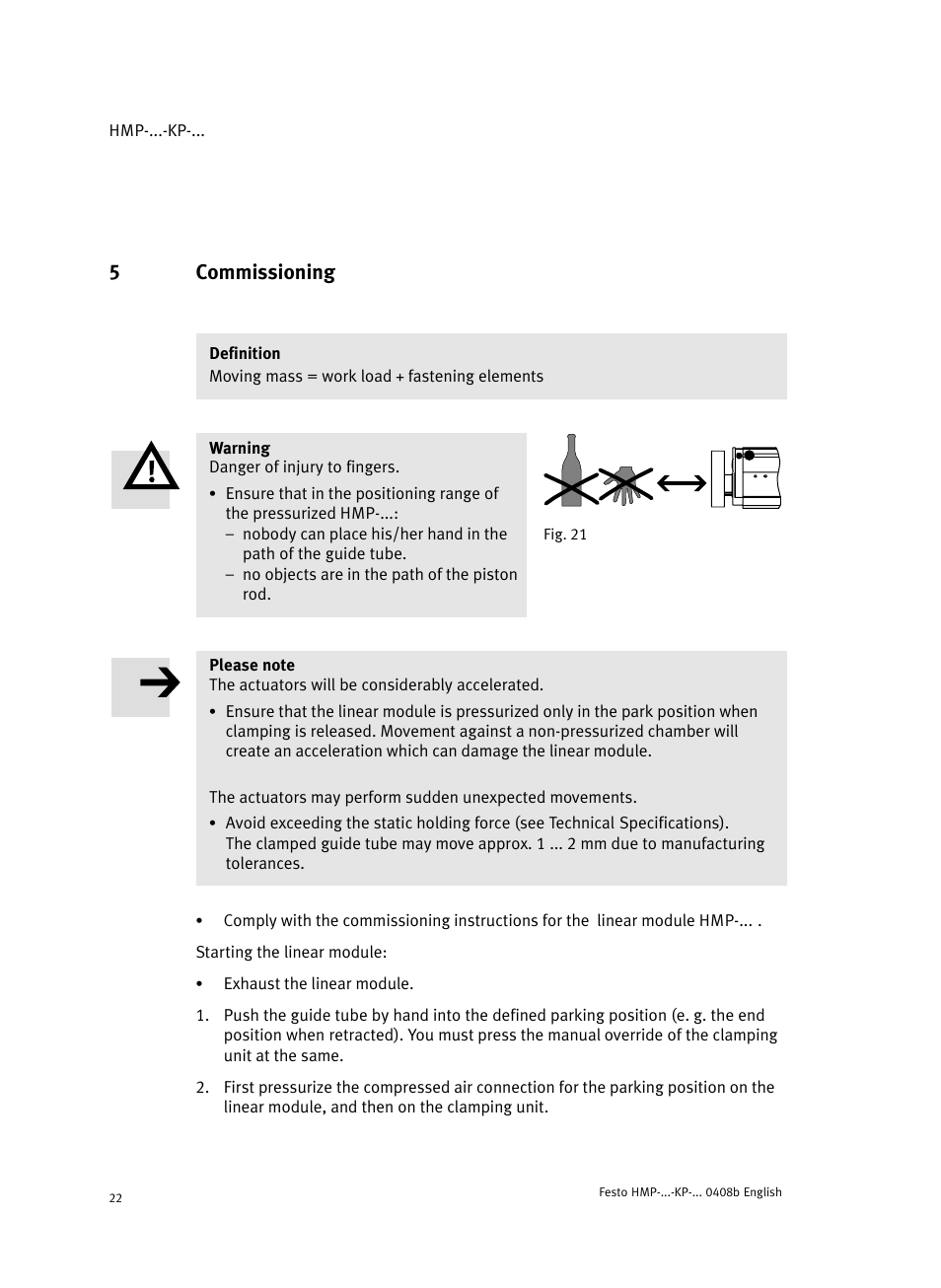 5 commissioning, 5commissioning | Festo Линейные модули HMP User Manual | Page 22 / 76