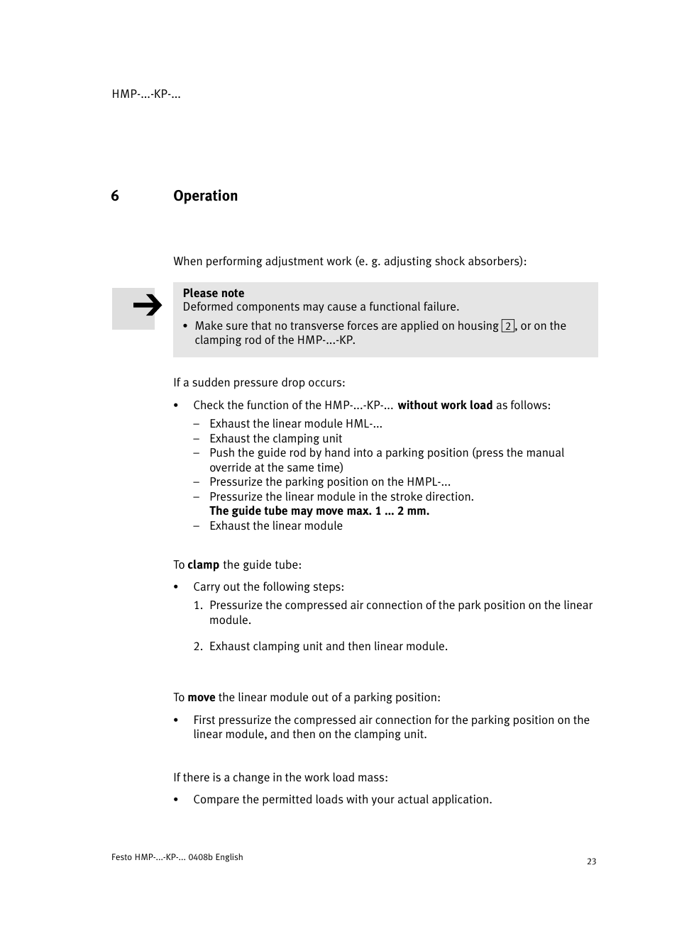 6 operation, 6operation | Festo Линейные модули HMP User Manual | Page 23 / 76
