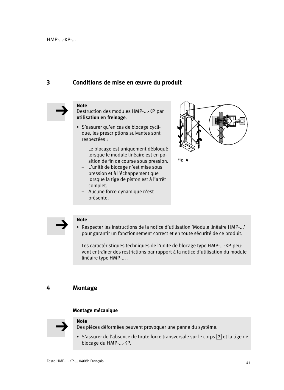 3 conditions de mise en ĺuvre du produit, 4 montage, Montage mécanique | 3conditions de mise en ĺuvre du produit, 4montage | Festo Линейные модули HMP User Manual | Page 41 / 76