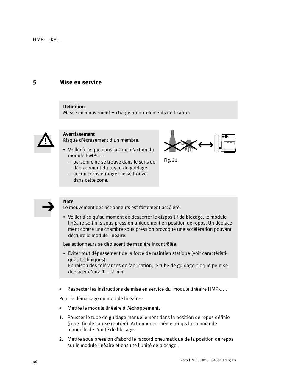 5 mise en service, 5mise en service | Festo Линейные модули HMP User Manual | Page 46 / 76