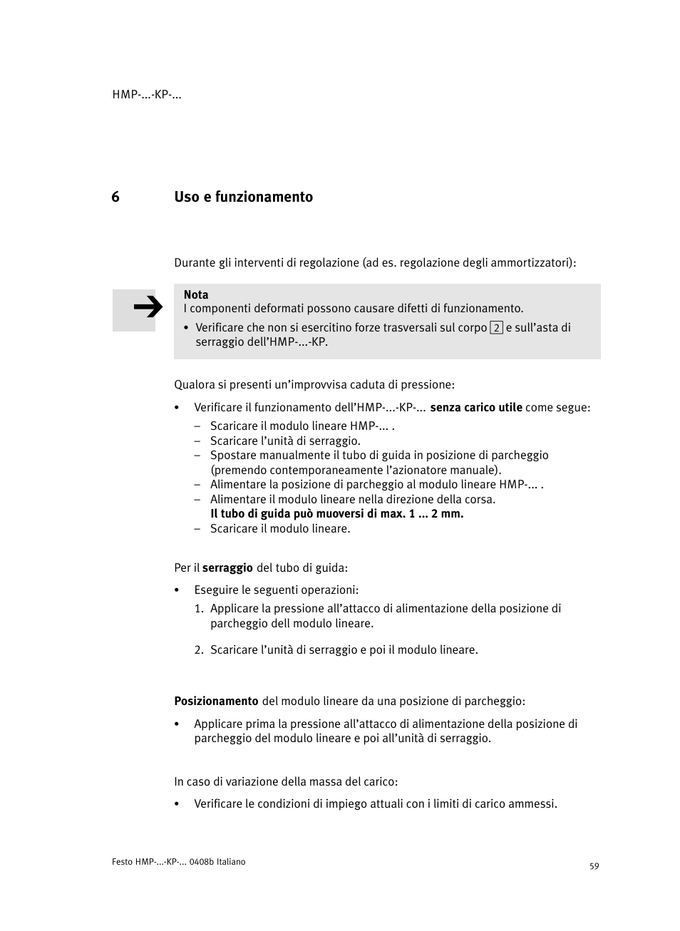 6 uso e funzionamento, 6uso e funzionamento | Festo Линейные модули HMP User Manual | Page 59 / 76