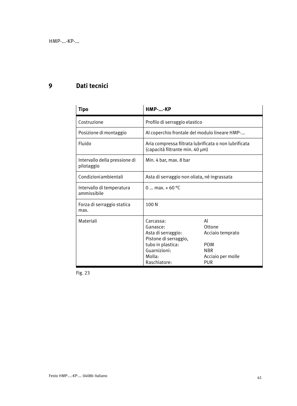 9 dati tecnici, 9dati tecnici | Festo Линейные модули HMP User Manual | Page 61 / 76