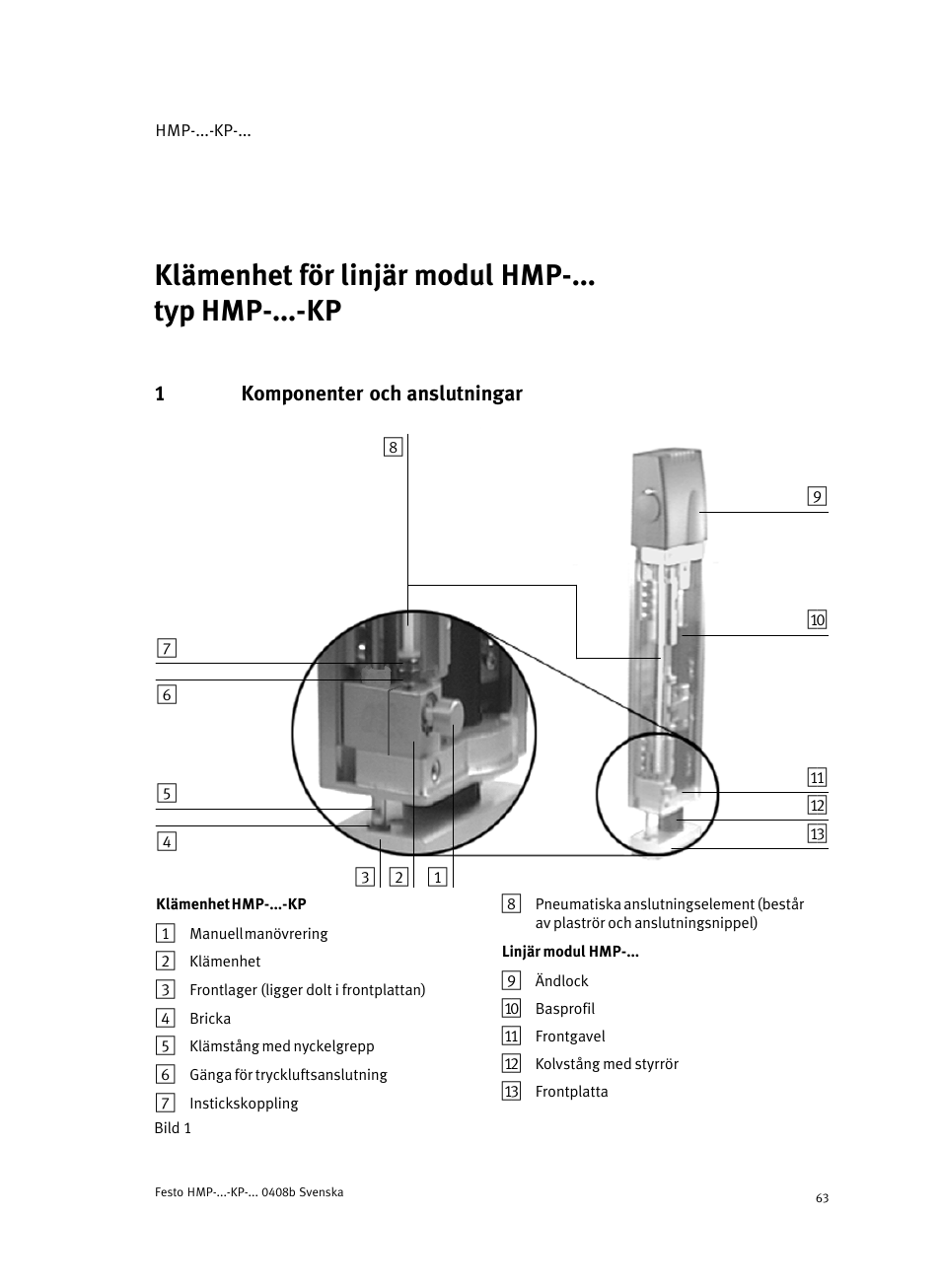 1 komponenter och anslutningar | Festo Линейные модули HMP User Manual | Page 63 / 76