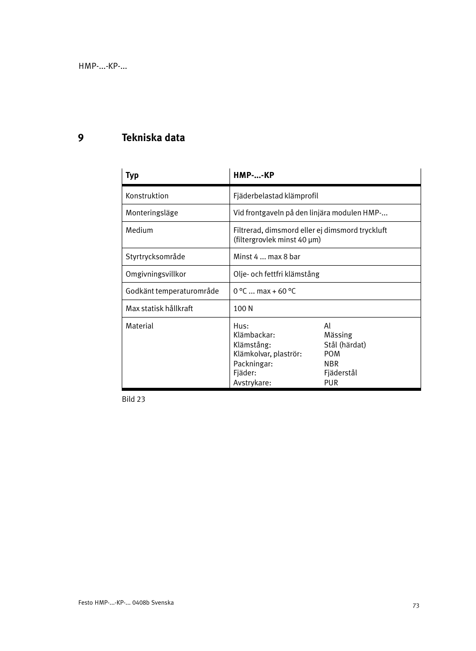 9 tekniska data, 9tekniska data | Festo Линейные модули HMP User Manual | Page 73 / 76