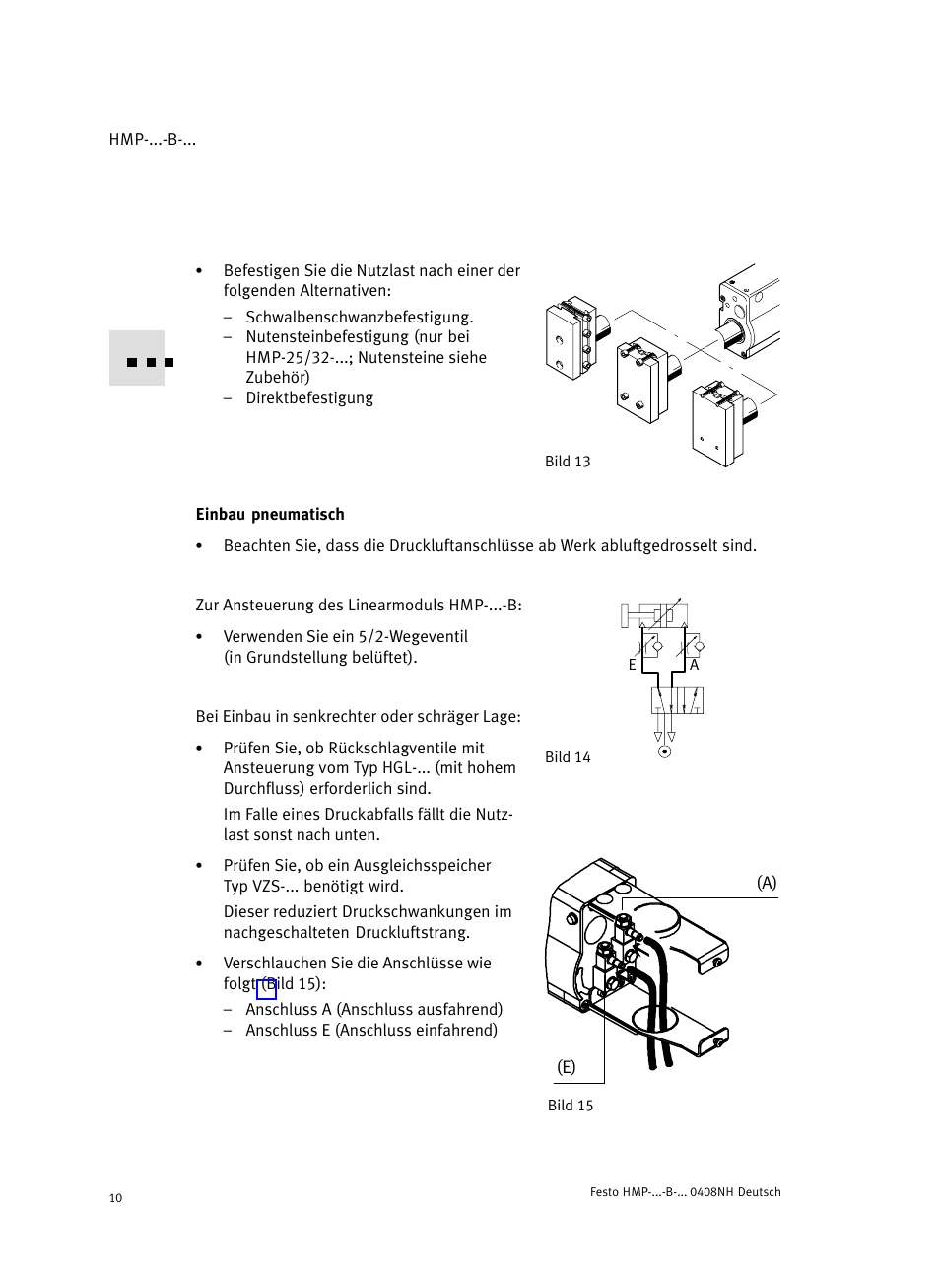 Einbau pneumatisch | Festo Линейные модули HMP User Manual | Page 10 / 56