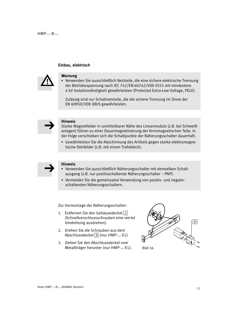 Einbau, elektrisch | Festo Линейные модули HMP User Manual | Page 11 / 56