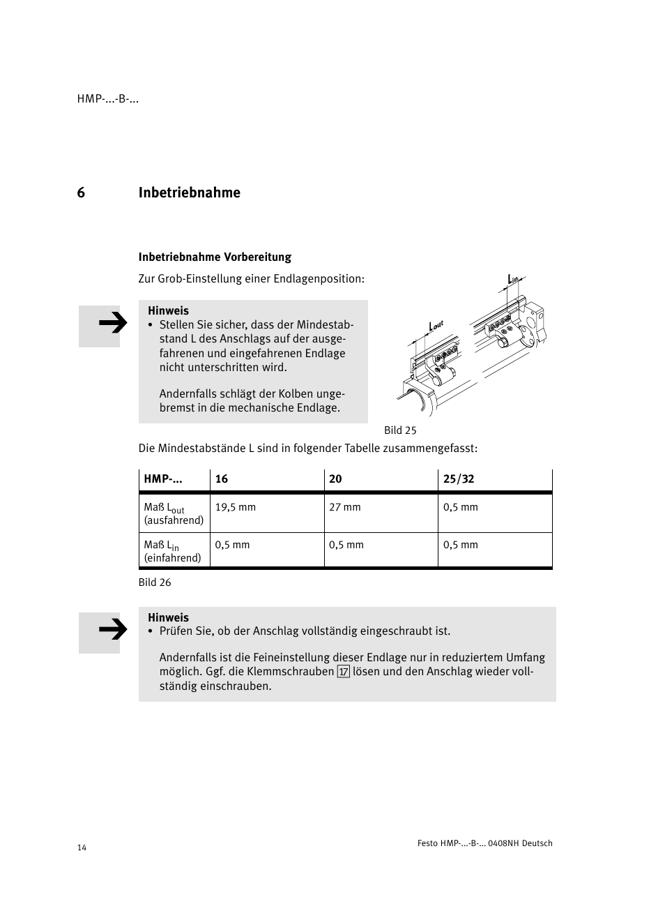 6 inbetriebnahme, Inbetriebnahme vorbereitung, 6inbetriebnahme | Festo Линейные модули HMP User Manual | Page 14 / 56