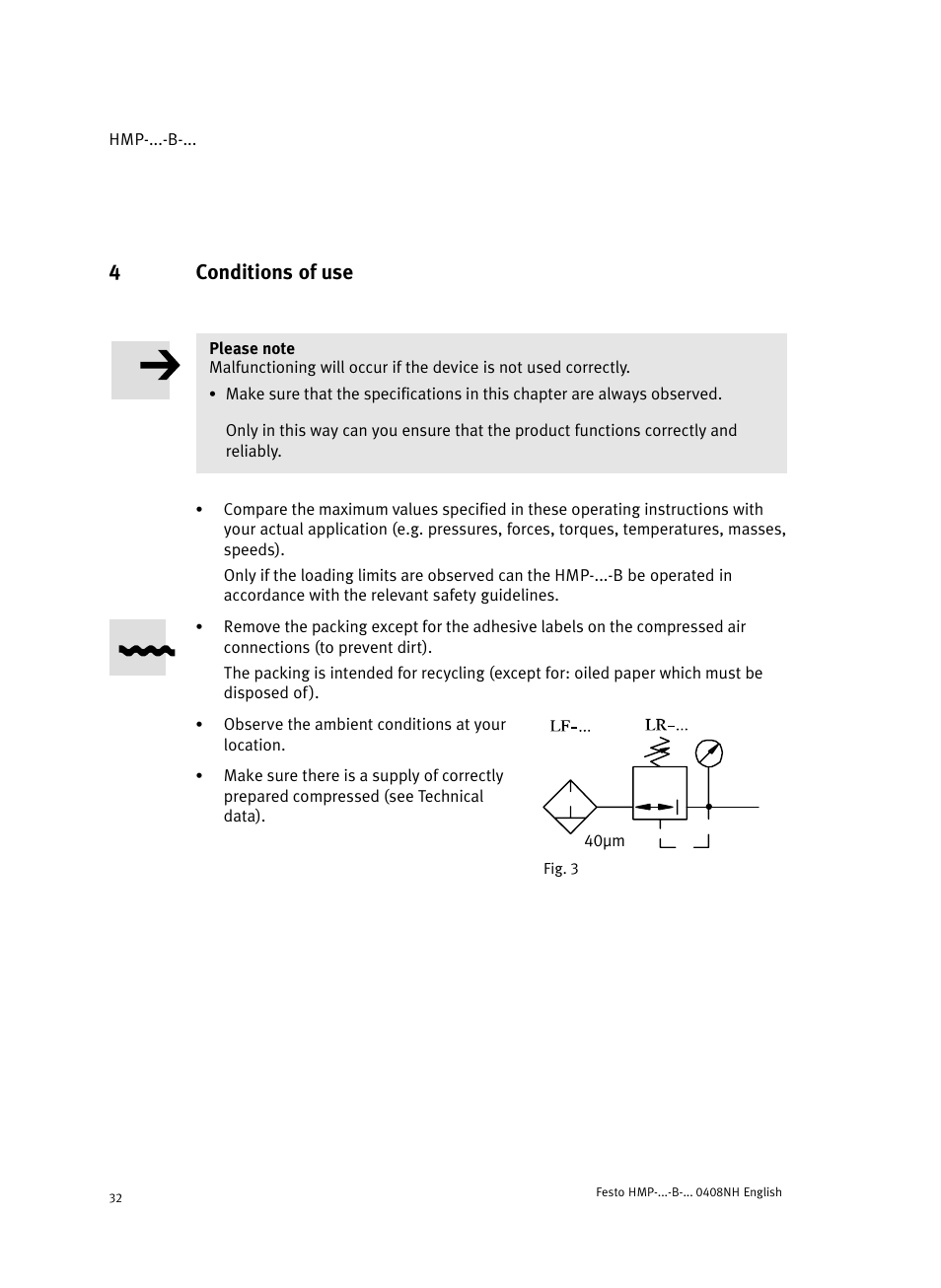 4 conditions of use, 4conditions of use | Festo Линейные модули HMP User Manual | Page 32 / 56