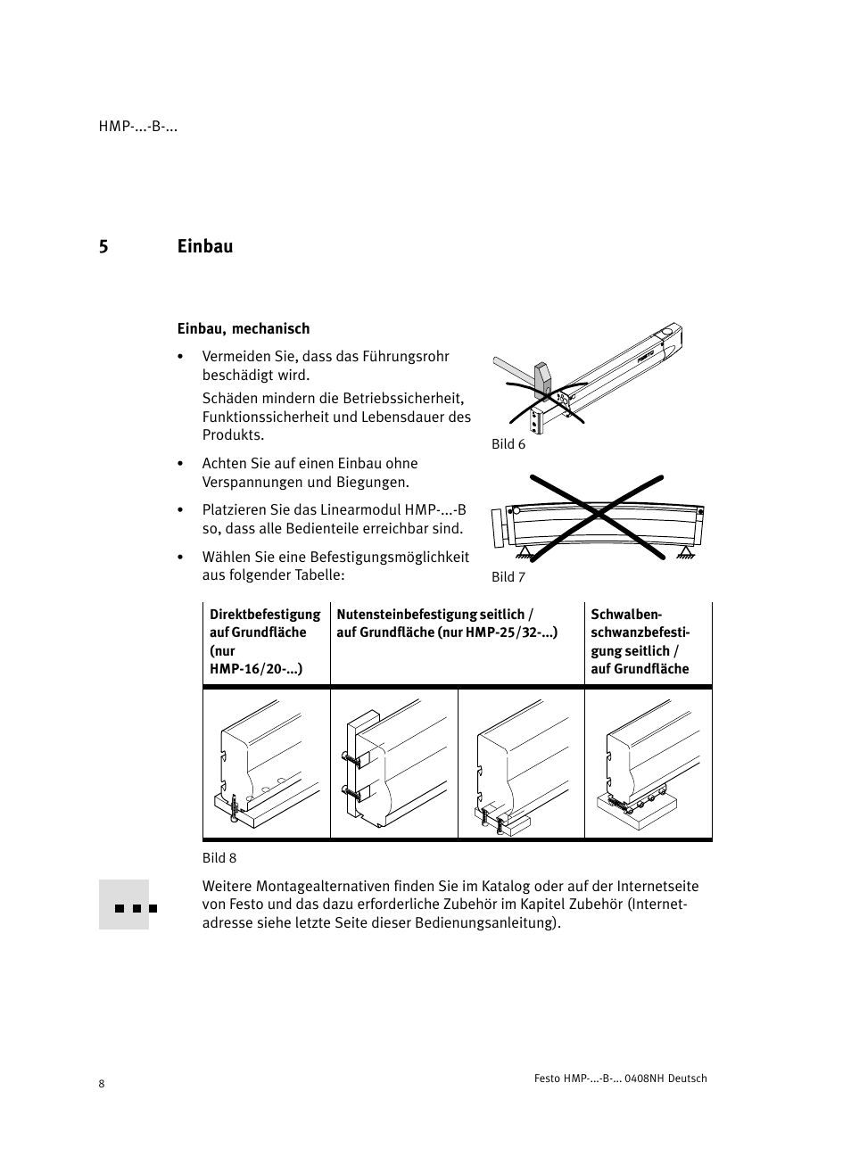 5 einbau, Bild 6 einbau, mechanisch, 5einbau | Festo Линейные модули HMP User Manual | Page 8 / 56
