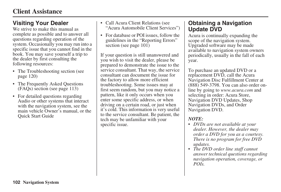 Client assistance | Acura 2008 TSX User Manual | Page 103 / 138