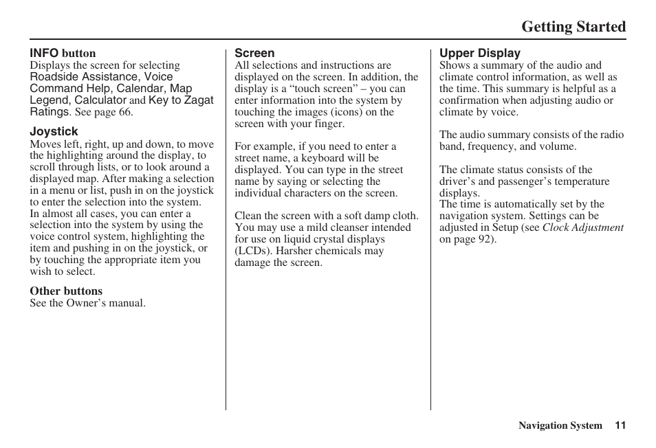 Getting started | Acura 2008 TSX User Manual | Page 12 / 138