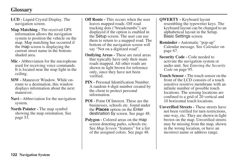 Glossary | Acura 2008 TSX User Manual | Page 123 / 138