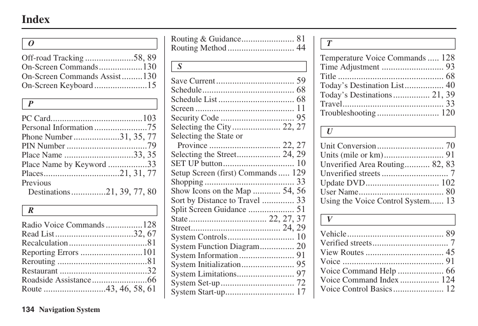 Index | Acura 2008 TSX User Manual | Page 135 / 138