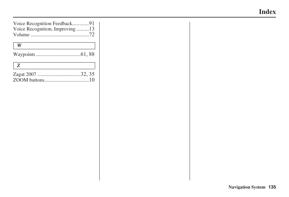 Index | Acura 2008 TSX User Manual | Page 136 / 138
