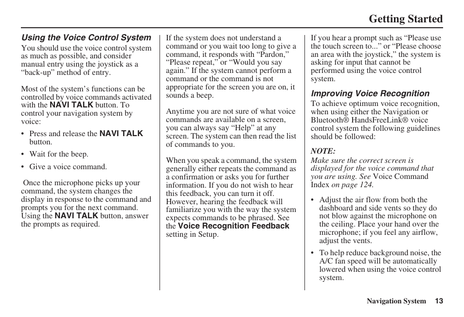 Getting started | Acura 2008 TSX User Manual | Page 14 / 138