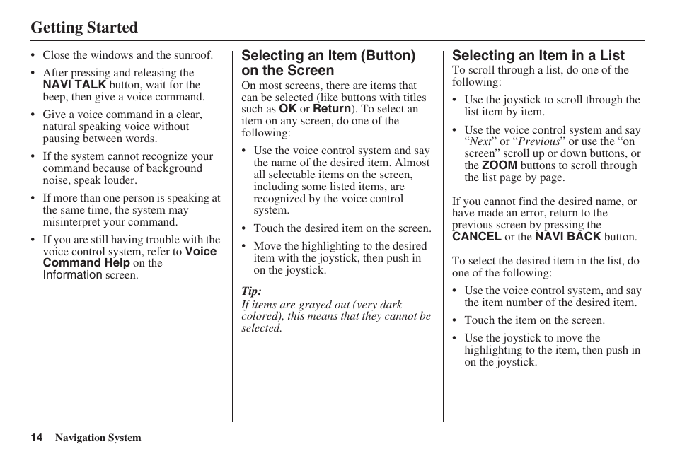 Getting started | Acura 2008 TSX User Manual | Page 15 / 138