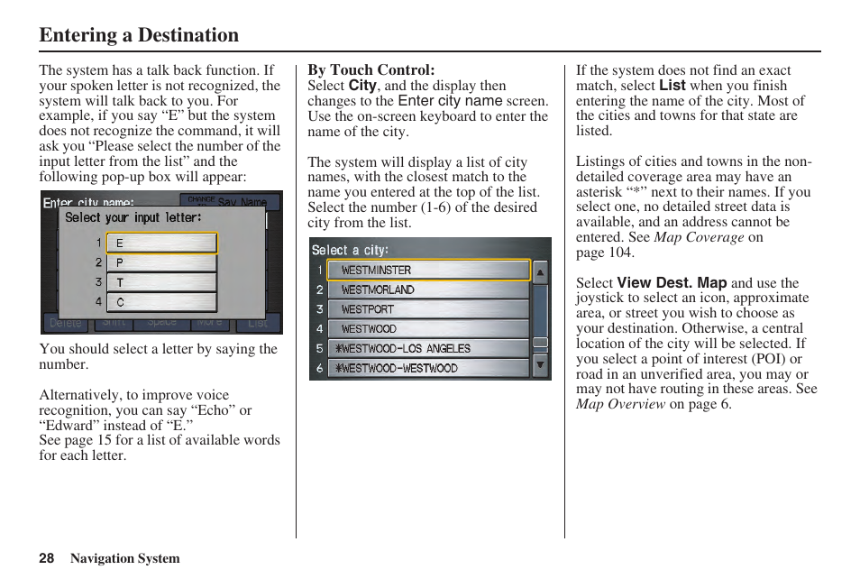 Entering a destination | Acura 2008 TSX User Manual | Page 29 / 138