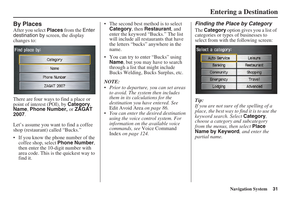 Entering a destination | Acura 2008 TSX User Manual | Page 32 / 138