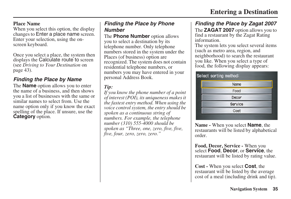 Entering a destination | Acura 2008 TSX User Manual | Page 36 / 138