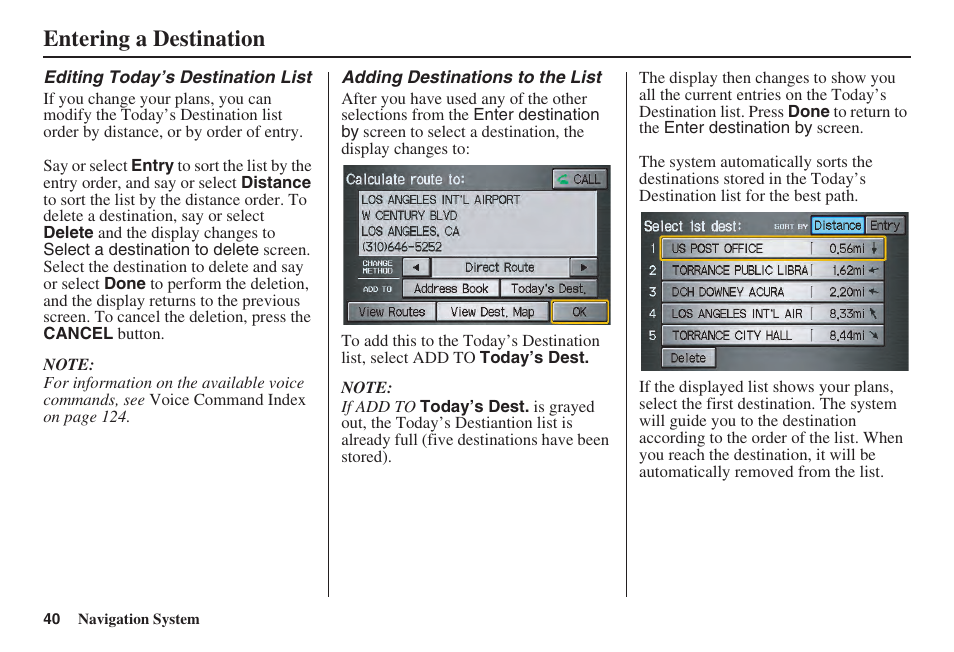 Entering a destination | Acura 2008 TSX User Manual | Page 41 / 138