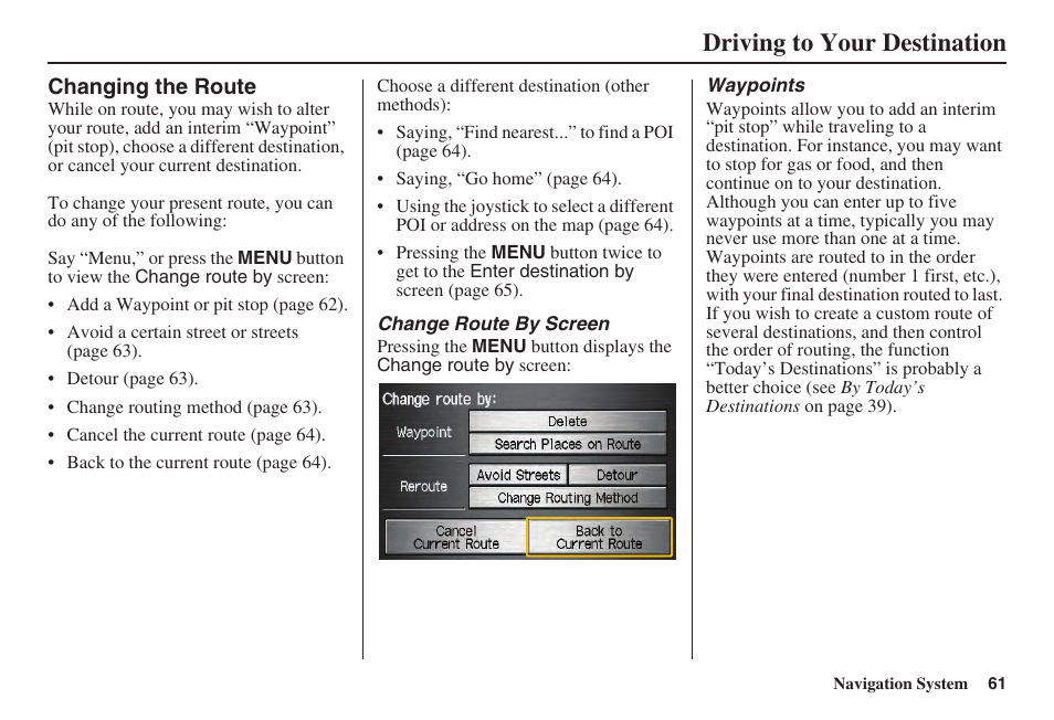 Driving to your destination | Acura 2008 TSX User Manual | Page 62 / 138