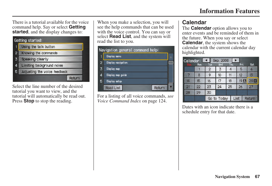 Information features | Acura 2008 TSX User Manual | Page 68 / 138