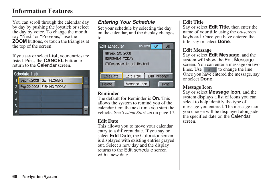 Information features | Acura 2008 TSX User Manual | Page 69 / 138
