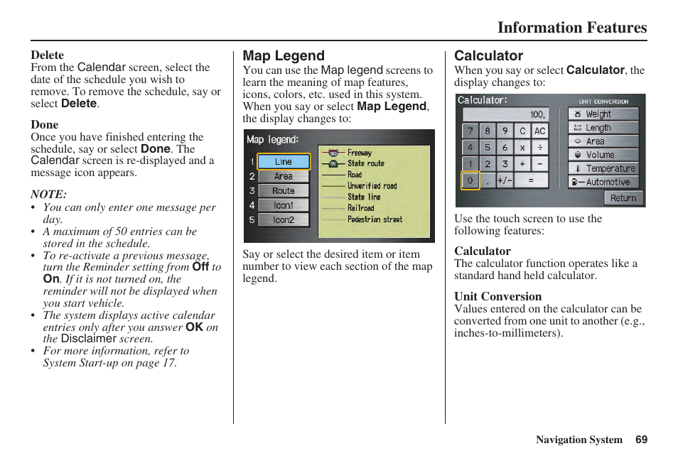 Information features | Acura 2008 TSX User Manual | Page 70 / 138