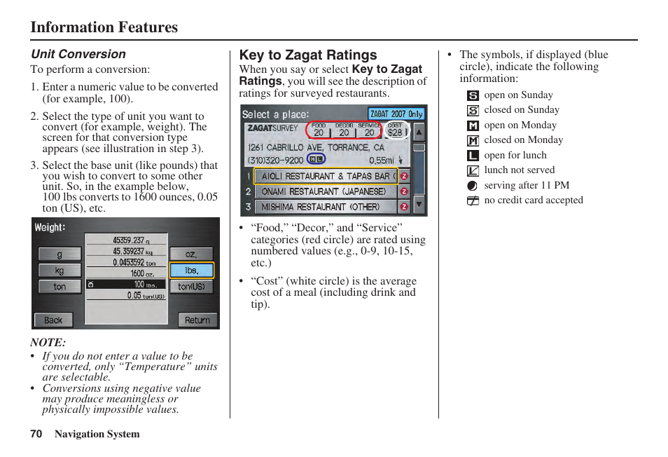 Information features | Acura 2008 TSX User Manual | Page 71 / 138