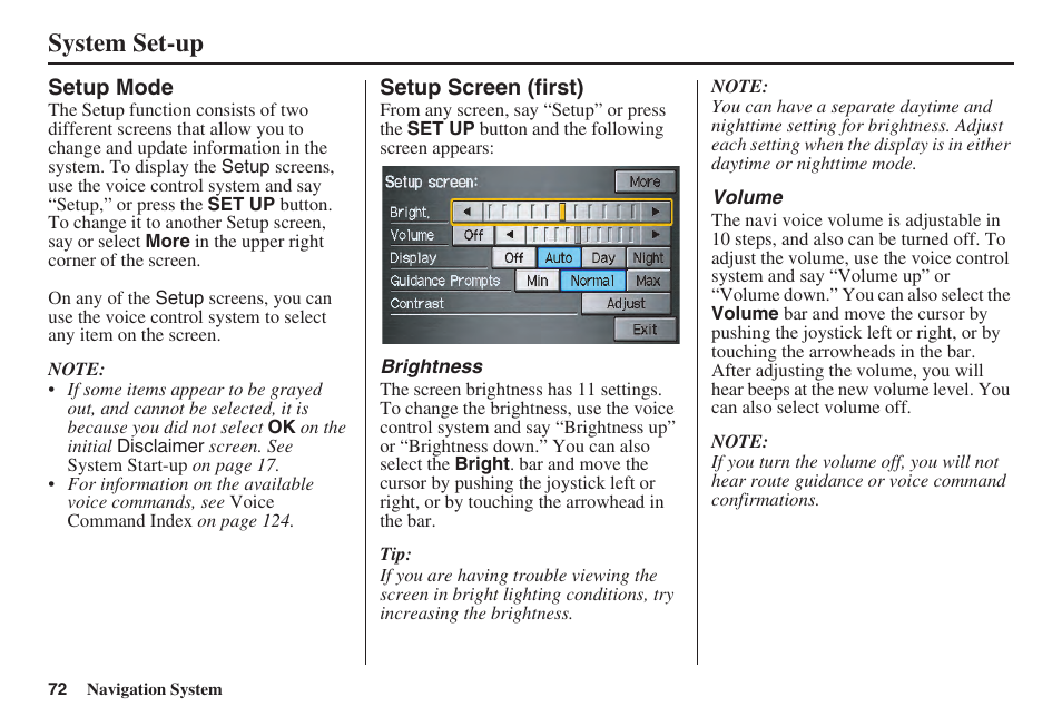 System set-up | Acura 2008 TSX User Manual | Page 73 / 138