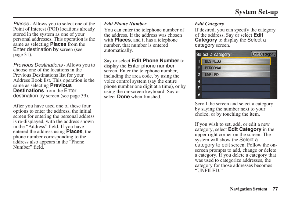 System set-up | Acura 2008 TSX User Manual | Page 78 / 138