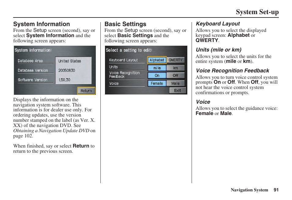 System set-up | Acura 2008 TSX User Manual | Page 92 / 138