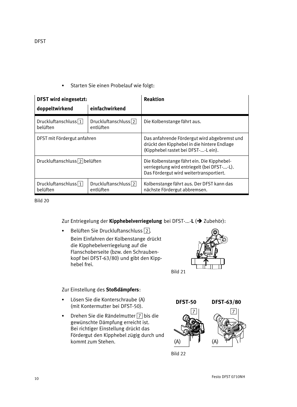 Zur einstellung des stoßdämpfers | Festo Cтопорный цилиндр DFST User Manual | Page 10 / 76