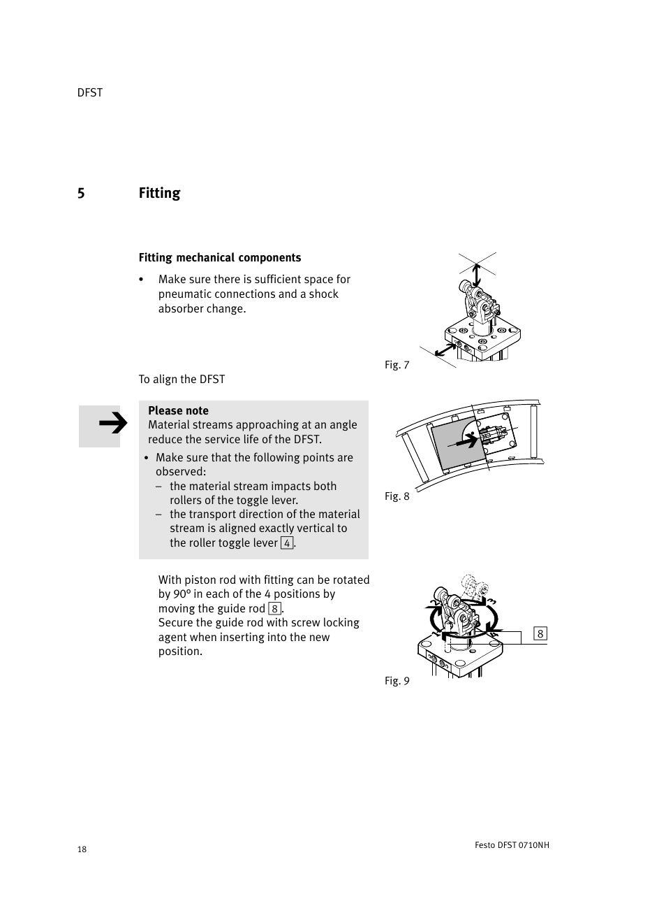 5 fitting, Fig. 7 fitting mechanical components, To align the dfst | 5fitting | Festo Cтопорный цилиндр DFST User Manual | Page 18 / 76