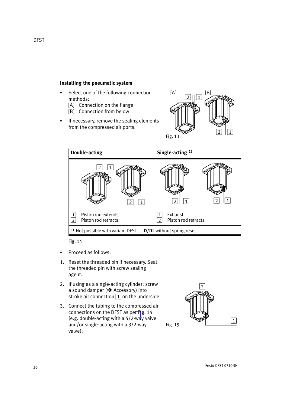 Installing the pneumatic system | Festo Cтопорный цилиндр DFST User Manual | Page 20 / 76