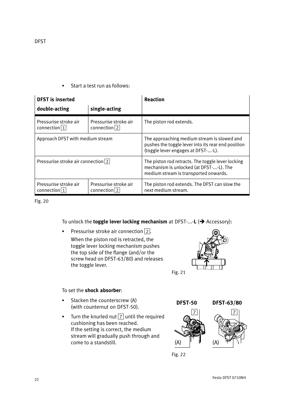 To set the shock absorber | Festo Cтопорный цилиндр DFST User Manual | Page 22 / 76