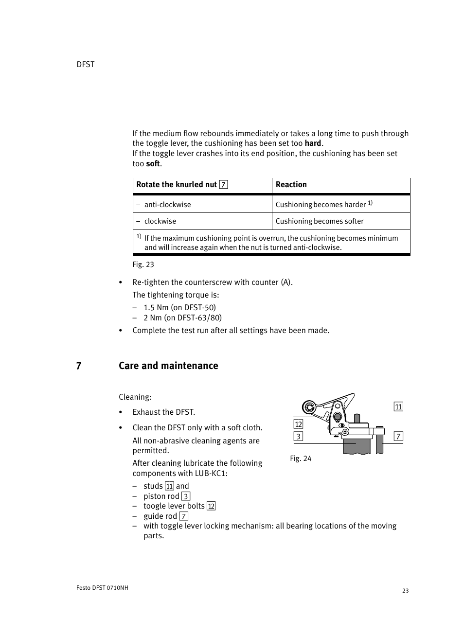 7 care and maintenance, 7care and maintenance | Festo Cтопорный цилиндр DFST User Manual | Page 23 / 76