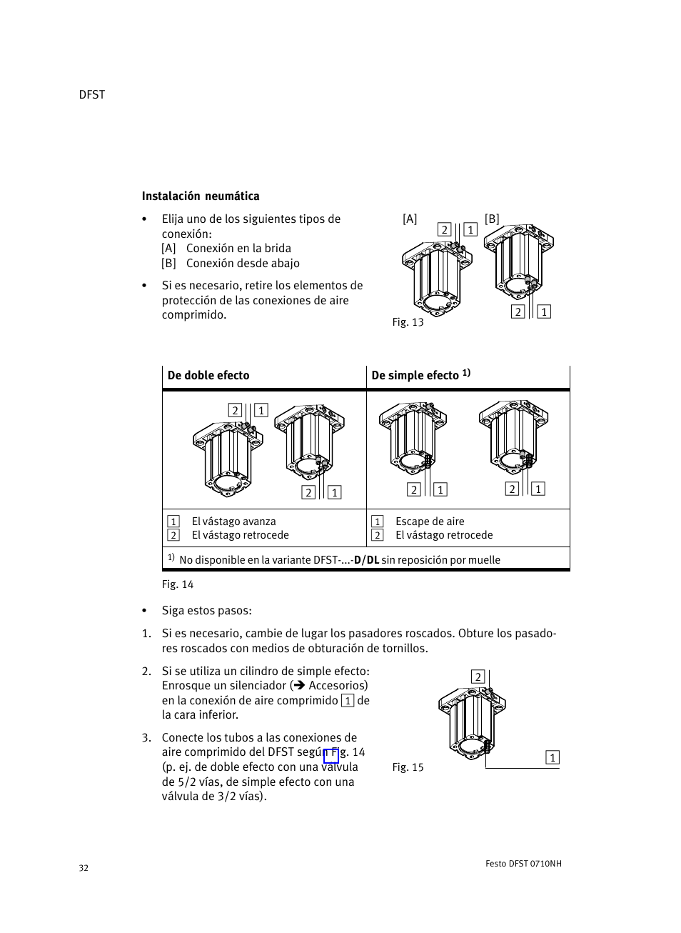 Instalación neumática | Festo Cтопорный цилиндр DFST User Manual | Page 32 / 76